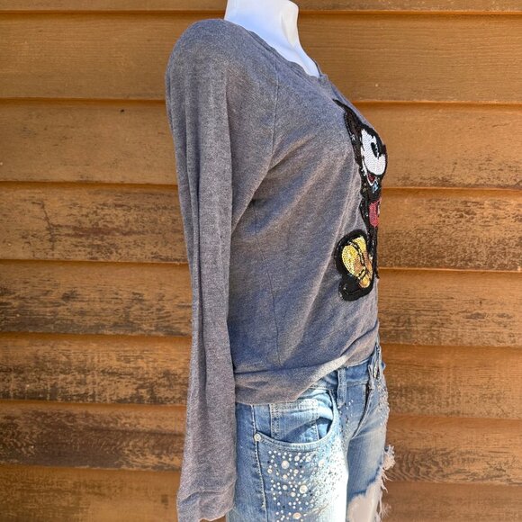 Disney Mickey Mouse Sequin Long Sleeve Gray Top Womens Size S - Picture 7 of 9